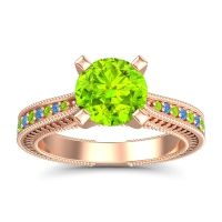 Peridot Ring In 14K Rose Gold With Swiss Blue Topaz Balaja Round Antique Ring