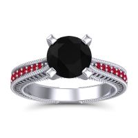 Black Onyx Ring In 14k White Gold With Ruby Balaja Round Antique Ring