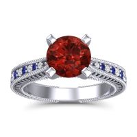 Garnet Ring In 14k White Gold With Lab Diamond And Blue Sapphire Balaja Round Antique Ring