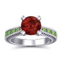 Garnet Ring In 14k White Gold With Peridot And Emerald Balaja Round Antique Ring