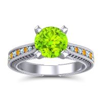 Peridot Ring In 14k White Gold With Aquamarine And Citrine Balaja Round Antique Ring