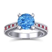Swiss Blue Topaz Ring In 14k White Gold With Diamond And Ruby Balaja Round Antique Ring