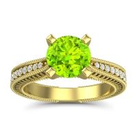 Peridot Engagement Ring In 18k Yellow Gold With Diamond - Balaja Round Antique Ring