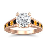 Lab Diamond Ring In 14K Rose Gold With Black Onyx And Citrine Sara Round Antique Ring
