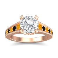 Lab Diamond Ring In 18K Rose Gold With Citrine And Black Onyx Sara Round Antique Ring