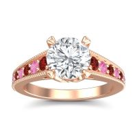 Lab Diamond Ring In 14K Rose Gold With Garnet And Pink Tourmaline Sara Round Antique Ring