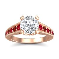 Lab Diamond Ring In 18K Rose Gold With Ruby And Garnet Sara Round Antique Ring