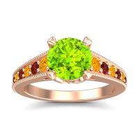 Peridot Ring In 14K Rose Gold With Citrine And Garnet Sara Round Antique Ring