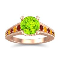 Peridot Ring In 14K Rose Gold With Garnet And Citrine Sara Round Antique Ring