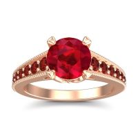 Lab Ruby Ring In 18K Rose Gold With Garnet Sara Round Antique Ring