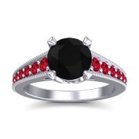 Black Onyx Ring In 14k White Gold With Ruby Sara Round Antique Ring