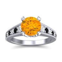 Citrine Ring In 18k White Gold With Lab Diamond And Black Onyx Sara Round Antique Ring