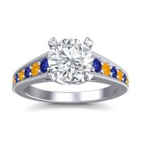 Lab Diamond Ring In 14k White Gold With Blue Sapphire And Citrine Sara Round Antique Ring