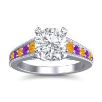 Lab Diamond Ring In 18k White Gold With Citrine And Amethyst Sara Round Antique Ring