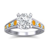 Lab Diamond Ring In 18k White Gold With Citrine And Aquamarine Sara Round Antique Ring