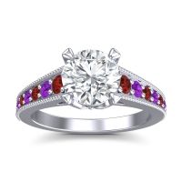 Lab Diamond Ring In 18k White Gold With Garnet And Amethyst Sara Round Antique Ring