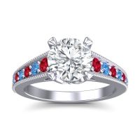 Lab Diamond Ring In 14k White Gold With Ruby And Swiss Blue Topaz Sara Round Antique Ring