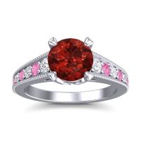 Garnet Ring In 14k White Gold With Lab Diamond And Pink Tourmaline Sara Round Antique Ring