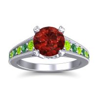 Garnet Ring In 14k White Gold With Peridot And Emerald Sara Round Antique Ring