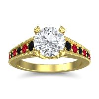 Lab Diamond Ring In 14k Yellow Gold With Black Onyx And Ruby Sara Round Antique Ring
