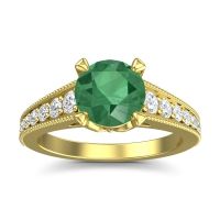 Lab Emerald Ring In 18k Yellow Gold With Diamond And Lab Diamond Sara Round Antique Ring