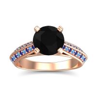 Black Onyx Ring In 14K Rose Gold With Blue Sapphire And Swiss Blue Topaz Zekhara Round Classic Ring