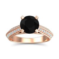Black Onyx Ring In 14K Rose Gold With Lab Diamond And Aquamarine Zekhara Round Classic Ring