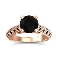 Black Onyx Ring In 14K Rose Gold With Lab Diamond Zekhara Round Classic Ring