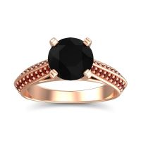 Black Onyx Ring In 14K Rose Gold With Garnet Zekhara Round Classic Ring