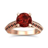 Garnet Ring In 14K Rose Gold With Black Onyx Zekhara Round Classic Ring