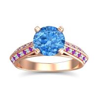 Swiss Blue Topaz Ring In 14K Rose Gold With Aquamarine And Amethyst Zekhara Round Classic Ring