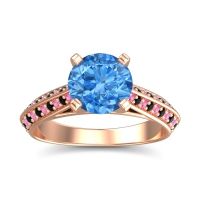 Swiss Blue Topaz Ring In 14K Rose Gold With Pink Tourmaline And Black Onyx Zekhara Round Classic Ring