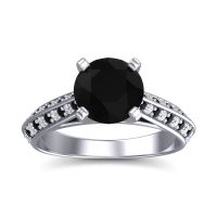 Black Onyx Ring In 14k White Gold With Lab Diamond Zekhara Round Classic Ring