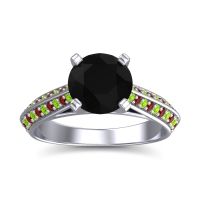 Black Onyx Ring In 14k White Gold With Peridot And Garnet Zekhara Round Classic Ring