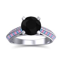 Black Onyx Ring In 14k White Gold With Swiss Blue Topaz And Pink Tourmaline Zekhara Round Classic Ring