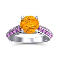 Citrine Ring In 14k White Gold With Amethyst And Pink Tourmaline Zekhara Round Classic Ring
