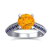 Citrine Ring In 14k White Gold With Blue Sapphire And Black Onyx Zekhara Round Classic Ring