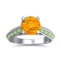 Citrine Ring In 14k White Gold With Peridot And Aquamarine Zekhara Round Classic Ring
