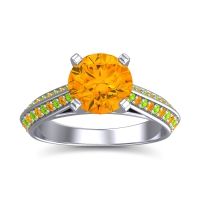 Citrine Ring In 14k White Gold With Peridot Zekhara Round Classic Ring
