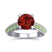 Garnet Ring In 14k White Gold With Aquamarine And Peridot Zekhara Round Classic Ring