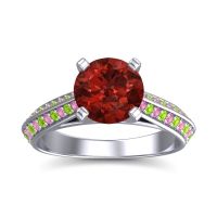 Garnet Ring In 14k White Gold With Pink Tourmaline And Peridot Zekhara Round Classic Ring