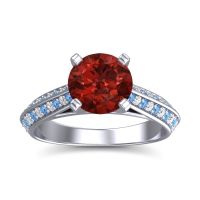 Garnet Ring In 14k White Gold With Swiss Blue Topaz And Lab Diamond Zekhara Round Classic Ring