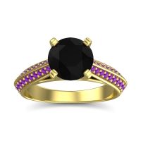 Black Onyx Ring In 14k Yellow Gold With Amethyst Zekhara Round Classic Ring