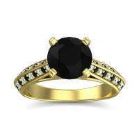 Black Onyx Ring In 14k Yellow Gold With Aquamarine Zekhara Round Classic Ring