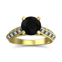Black Onyx Ring In 14k Yellow Gold With Blue Sapphire And Aquamarine Zekhara Round Classic Ring