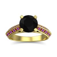 Black Onyx Ring In 14k Yellow Gold With Garnet And Amethyst Zekhara Round Classic Ring