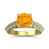 Citrine Ring In 14k Yellow Gold With Aquamarine And Swiss Blue Topaz Zekhara Round Classic Ring