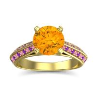 Citrine Ring In 14k Yellow Gold With Pink Tourmaline And Amethyst Zekhara Round Classic Ring