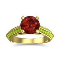 Garnet Ring In 14k Yellow Gold With Peridot Zekhara Round Classic Ring