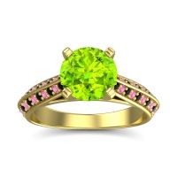 Peridot Ring In 14k Yellow Gold With Black Onyx And Pink Tourmaline Zekhara Round Classic Ring